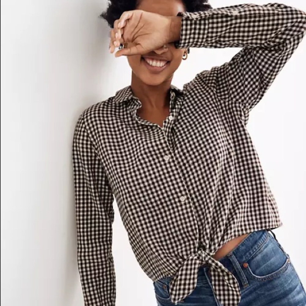 Madewell Flannel Tie-Front Shirt in Gingham Check
